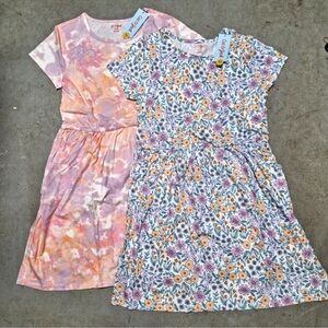 New! Cat & Jack Set of 2 Girls Pink Printed Short Sleeve Knit Dresses XXL